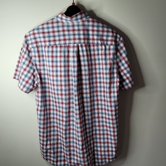 Tommy Hilfiger Wine red, Gray & White Plaid Button up Shirt  Short Sleeve Shirt - Picture 4 of 9